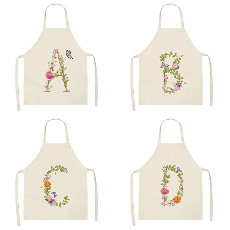 Floral monogram print kitchen apron Linen apron Sleeveless Household cleaning tool apron Male and female chef Cooking apron bib