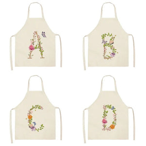 Floral monogram print kitchen apron Linen apron Sleeveless Household cleaning tool apron Male and female chef Cooking apron bib