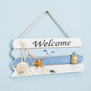 Welcome Wooden Beach Bar Sign Wall Hanging Coastal Wood Fish Ornament Bathroom WC Plaque Decoration for Home Office