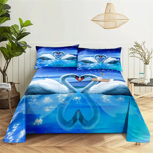 Flower Queen Sheet Set White Swan Girl, Lady's Room Bedding Set Bed Sheets and Pillowcases Bedding Flat Sheet Bed Sheet Set