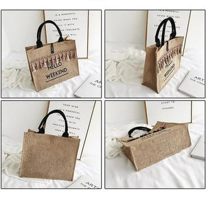 Buylor 2022 Summer Linen Totes Bags for Women Shoulder Bag Beach Burlap Bags Handbags Large Capacity Tassel Travel Shopping Bag