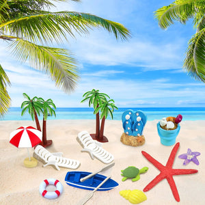 12pcs Summer Ocean Cake Toppers Set Beach Chair Cake Decoration Tropical Hawaiian Party Decorations Pool Party Birthday Supplies