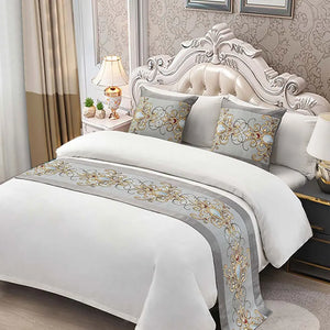 Luxury Chinese Style Bed Runner Embroidery Bed Flag Throw for Hotel Home Wedding Bedding Decoration Bed Tail Towel Pillowcase