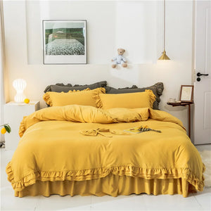 Bedding Set Luxury Princess Ruffle Bow Bed Linen Double Duvet Cover Set Bed Sheet Bed Comforter Set Bettwäsche 220×240