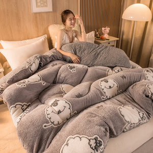 Luxury Winter Super Warm Cashmere Quilt Thick Flannel and Lamb Double-faced Velvet Wool Blankets Quilts 4kg Comforter for Bed