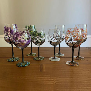 New Four Seasons Trees Wine Glasses Creative Printed High Legged Glass Cup For Wine Beer Cocktail Large Capacity Glass Cup Set