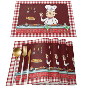 Red Plaid Kitchen Chef Gourmet Table Runner Wedding Party Dining Table Cover Cloth Placemat Napkin Home Kitchen Decoration