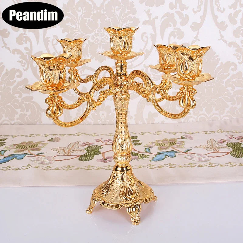 PEANDIM Luxury Candle Holders Metal Wedding Candlestick Party Home Decorations Gold Candelabra Centerpieces Engagement Gifts