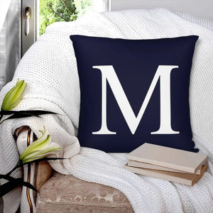 Navy Blue Basic Monogram M Pillowcase Polyester Linen Velvet Pattern Zip Decor Car Cushion Cover Wholesale