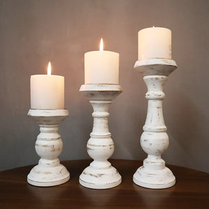 1Piece or 1Set Wood Candlestick Tabletop Retro White Candle Holder Home Decoration Wooden Candles Rack Nostalgic Photography