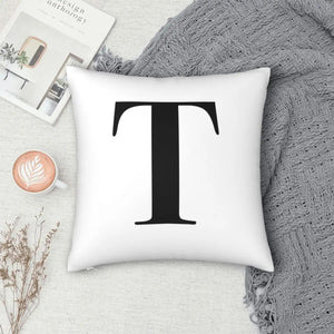 Letter T Monogram Initial Pillowcase Polyester Linen Velvet Printed Zip Decor Bed Cushion Cover Wholesale