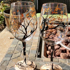 New Four Seasons Trees Wine Glasses Creative Printed High Legged Glass Cup For Wine Beer Cocktail Large Capacity Glass Cup Set