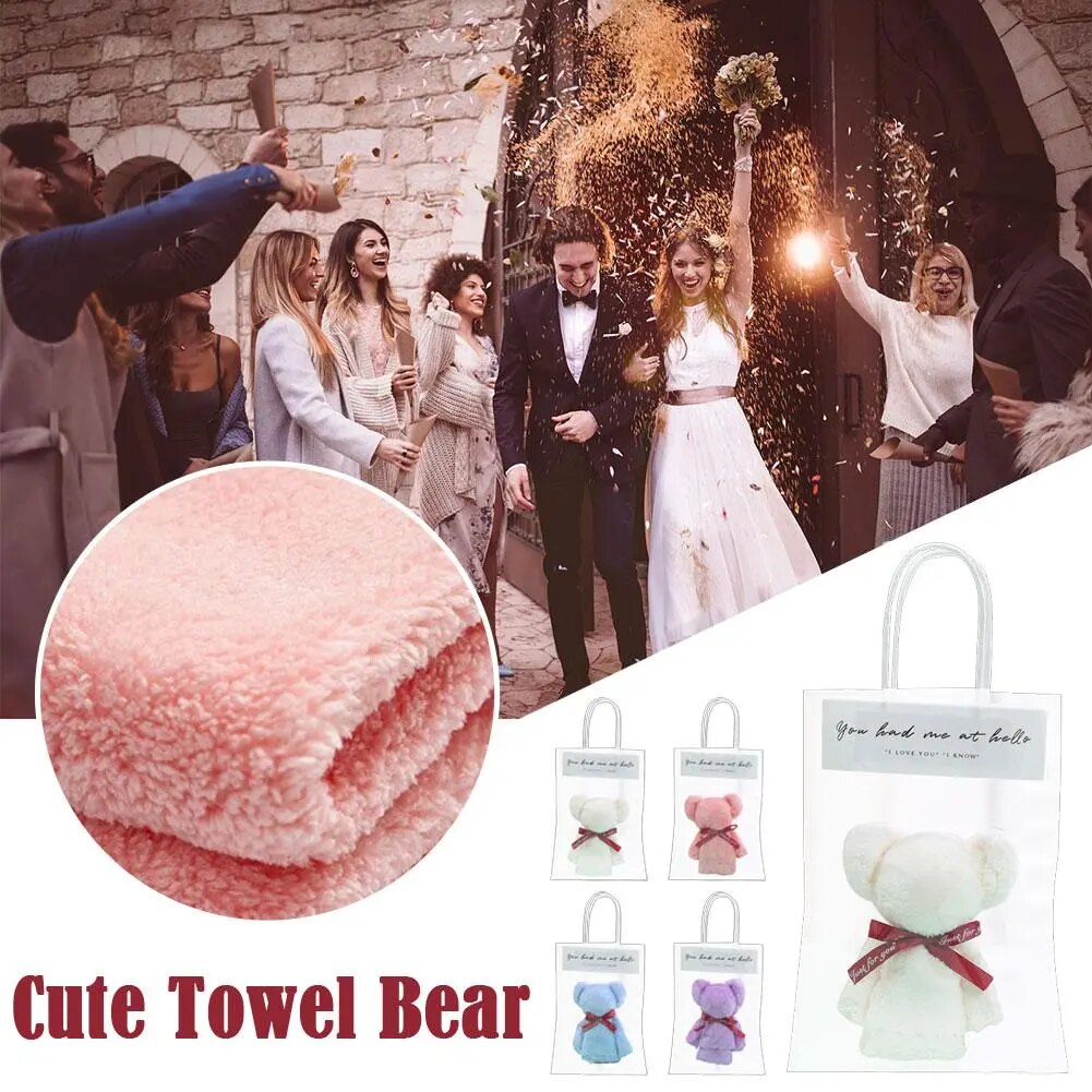 Coral Velvet Bear Plush Towel With Bag Cute Bear Baby Towels Soft Absorbent Bath Face Hand Towel For Wedding Business E9z2