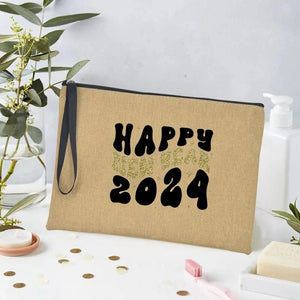 Xmas Linen Makeup Bag Christmas Ornament 2024 New Year Gifts Illustration Bag Bags Storage Wristlet Clutch Monogram Mujer Bolsas