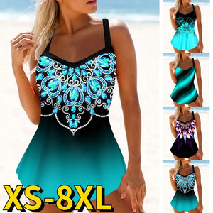 2023 Vintage Bikini Summer New Design Printing Bathing Suit Two Piece Set Beach Wear Women High Waist Tankini Swimwear Swimsuit