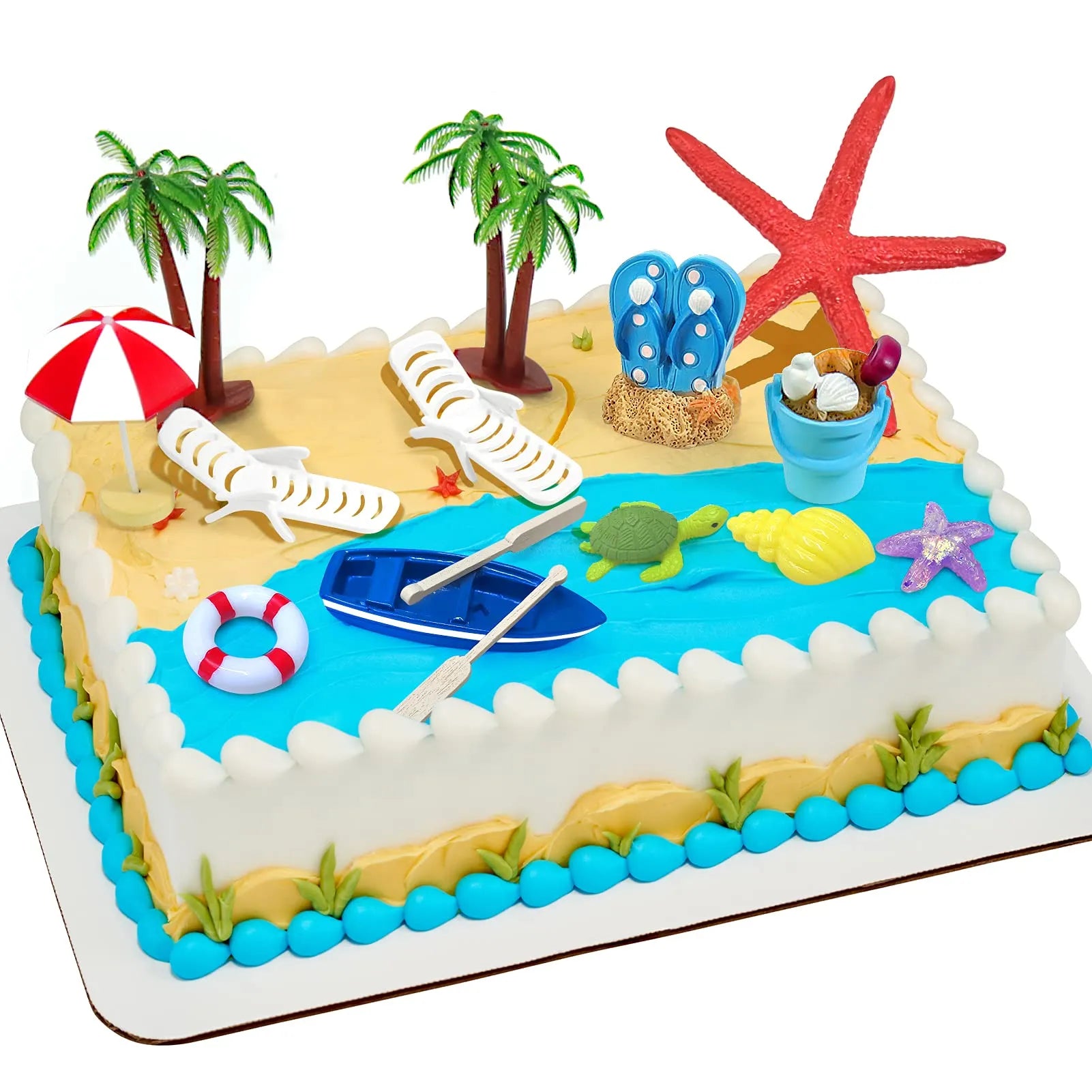 Beach Chair Umbrella Cake Decoration Summer Ocean theme party Cake Toppers For Hawaiian Pool Party Birthday Wedding Baby Shower