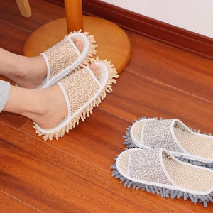 Floor Dust Cleaning Slippers Lazy Clean Floor Slippers Removable Washable Chenille Linen Household Floor Slippers Mopping Shoes