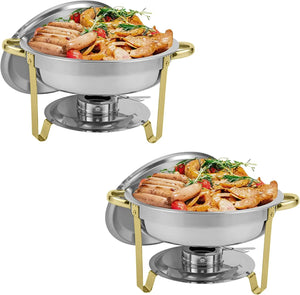 Thick Chafing Dish Buffet Set  Round Stainless Steel Foldable Chafers and Buffet Warmers Sets 5 QT Full Size w/Water Pan, Food P