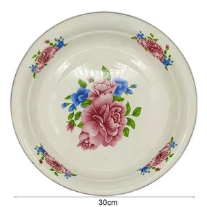 Dinner Plate Large Capacity Floral Pattern Graceful Appetizer Food Serving Enamel Dish Elegant Enamel Serving Food Plate Dish