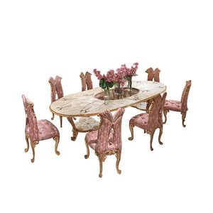 European Luxury Solid Wood Carved Large-sized Dining Tables And Chairs Combined With Shell Parquet Oval Dining Table Furniture