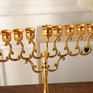 9 Branches Light Luxury Candlestick Silver Israel Jewish Candle Holder Stand Retro Table Romantic Dinner Home Decorations