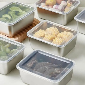 Food Storage Plates Dish Cake Buffet Organizer Stainless Steel Serving Tray With Lid Rectangle Kitchen Container Gadgets