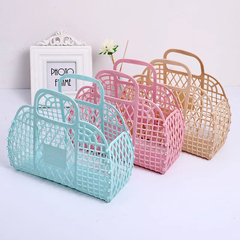 Hot Sell Large-capacity Bag Hollow Jelly Beach Holiday Portable Tote Bag Reusable and Easy To Clean Plastic Portable Bath Basket