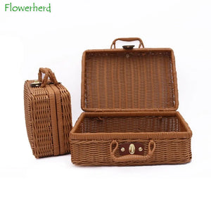 Woven Rattan Suitcase with Hand Gift Box Rattan Cosmetic Storage Box Wicker Rattan Picnic Laundry Baskets Home Storage Baskets