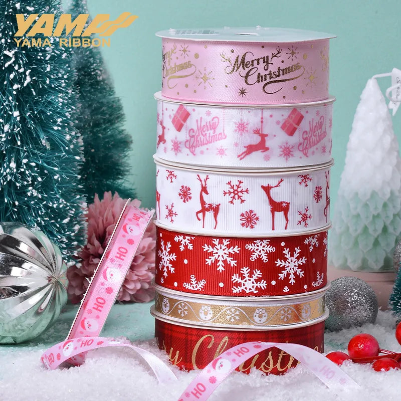 YAMA Christmas Ribbon 10yards/roll 9mm 16mm 25mm christmas ribbon Pink Series Ribbons for Xmas Decoration DIY Craft Supplies