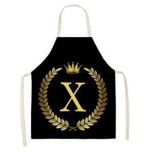 Luxury Black Gold Crown Catering apron monogram Print Kitchen for women Men Linen cooking apron for home cleaning tools