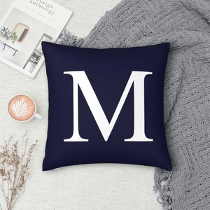 Navy Blue Basic Monogram M Pillowcase Polyester Linen Velvet Pattern Zip Decor Car Cushion Cover Wholesale