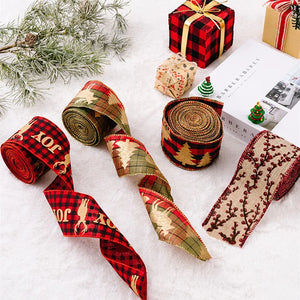 5M/Roll Christmas Decoration Ribbon Printed Jute Ribbon DIY Bow Knot Cartoon Sticker Color Stripe Gift Box Packaging Supplies