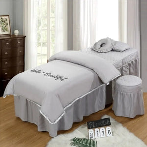 Hello Beautiful 4pcs Beauty Salon Bedding Sets Massage Spa Use Tassel Embroidery Duvet Cover Bedskirt Colchas Bedding Sets