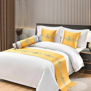 Luxury Chinese Style Bed Runner Embroidery Bed Flag Throw for Hotel Home Wedding Bedding Decoration Bed Tail Towel Pillowcase