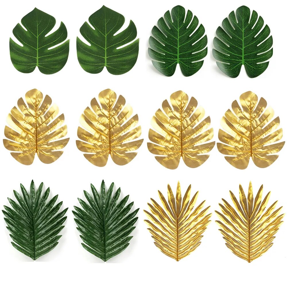 12pcs Tropical Palm Leaves Jungle Decoration Artificial Turtle Leaf Hawaiian Luau Beach Wedding Birthday Party Decor Fake Plants