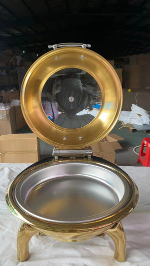 Gold Chaffing Dishes Glass Top Royal Food Warmer Commercial Buffet chaffing dish luxury for Hotel