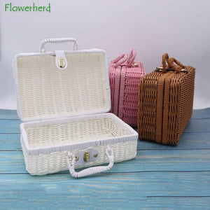 Woven Rattan Suitcase with Hand Gift Box Rattan Cosmetic Storage Box Wicker Rattan Picnic Laundry Baskets Home Storage Baskets