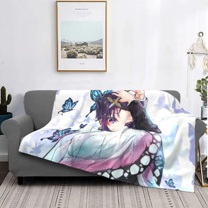 Shinobu Kocho Demon Slayer Anime Blankets Fleece All Season Portable Super Soft Throw Blankets for Home Couch Bedspread