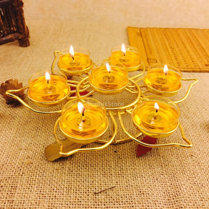 Classic Gold Alloy Lotus Flower Buddha Lamp Holder Candle Holders Decor Gift Lotus Ghee Lamp Holder Golden Cup Candle Holders