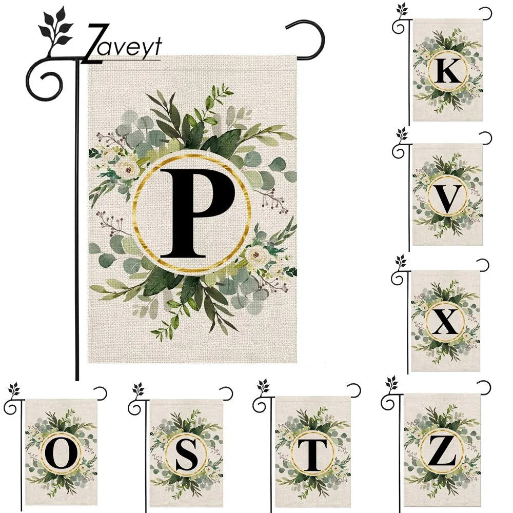 1pcs Monogram Letter P Garden Flag Floral 12x18 Inch Double Sided for Outside Linen Family Last Name Initial Yard Flag Birthday