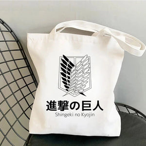 Attack on Titan Shopping Bag Graphic Tote Harajuku Shingeki No Kyojin Shopper Bag Women Canvas Shoulder Bag Eco Large-capacity