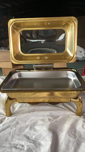 Gold Chaffing Dishes Glass Top Royal Food Warmer Commercial Buffet chaffing dish luxury for Hotel