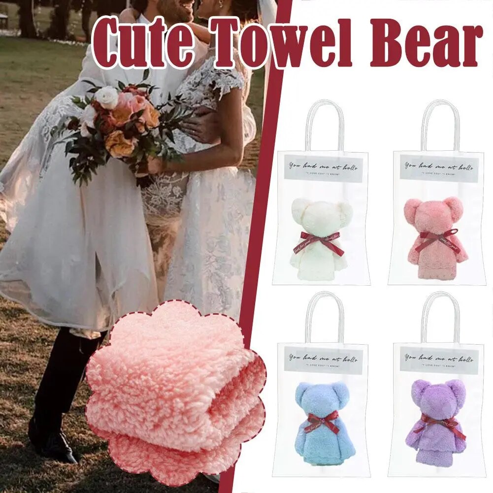 Coral Velvet Bear Plush Towel With Bag Cute Bear Doll Baby Towels Soft Absorbent Bath Face Hand Towel for Wedding Business N3Z2