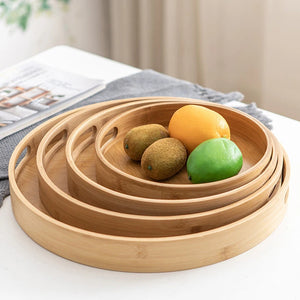 Multipurpose Round Rectangular Bamboo Wooden Serving Tray Household Tea Coffee Trays Kitchen Storage Tray for Breakfast Food