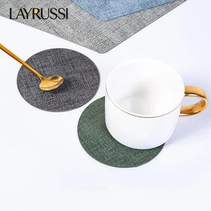 LAYRUSSI Household Table Placemat Baking Gourmet Background Circular Dining Mats PU Leather Coaster Insulated Western Placemat