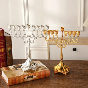 9 Branches Light Luxury Candlestick Silver Israel Jewish Candle Holder Stand Retro Table Romantic Dinner Home Decorations