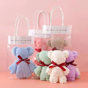 Coral Velvet Bear Plush Towel With Bag Cute Bear Baby Towels Soft Absorbent Bath Face Hand Towel For Wedding Business E9z2