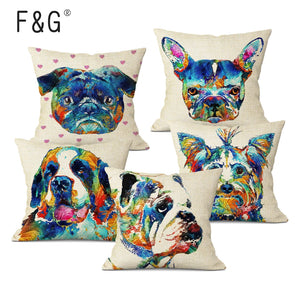 Watercolor Pug Dog Cushion Cover Heart Cute Home Decor Linen Pillow Case Decorative Car Sofa Throw Pillows Pillowcase