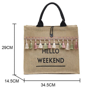 Buylor 2022 Summer Linen Totes Bags for Women Shoulder Bag Beach Burlap Bags Handbags Large Capacity Tassel Travel Shopping Bag