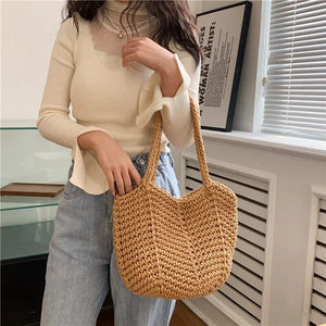 Hand Weaving Women's Shoulder Bag Handbags Large Capacity Casual Straw Bags Bohemian Ladies Beach Bag Fashion Female Bucket Bags